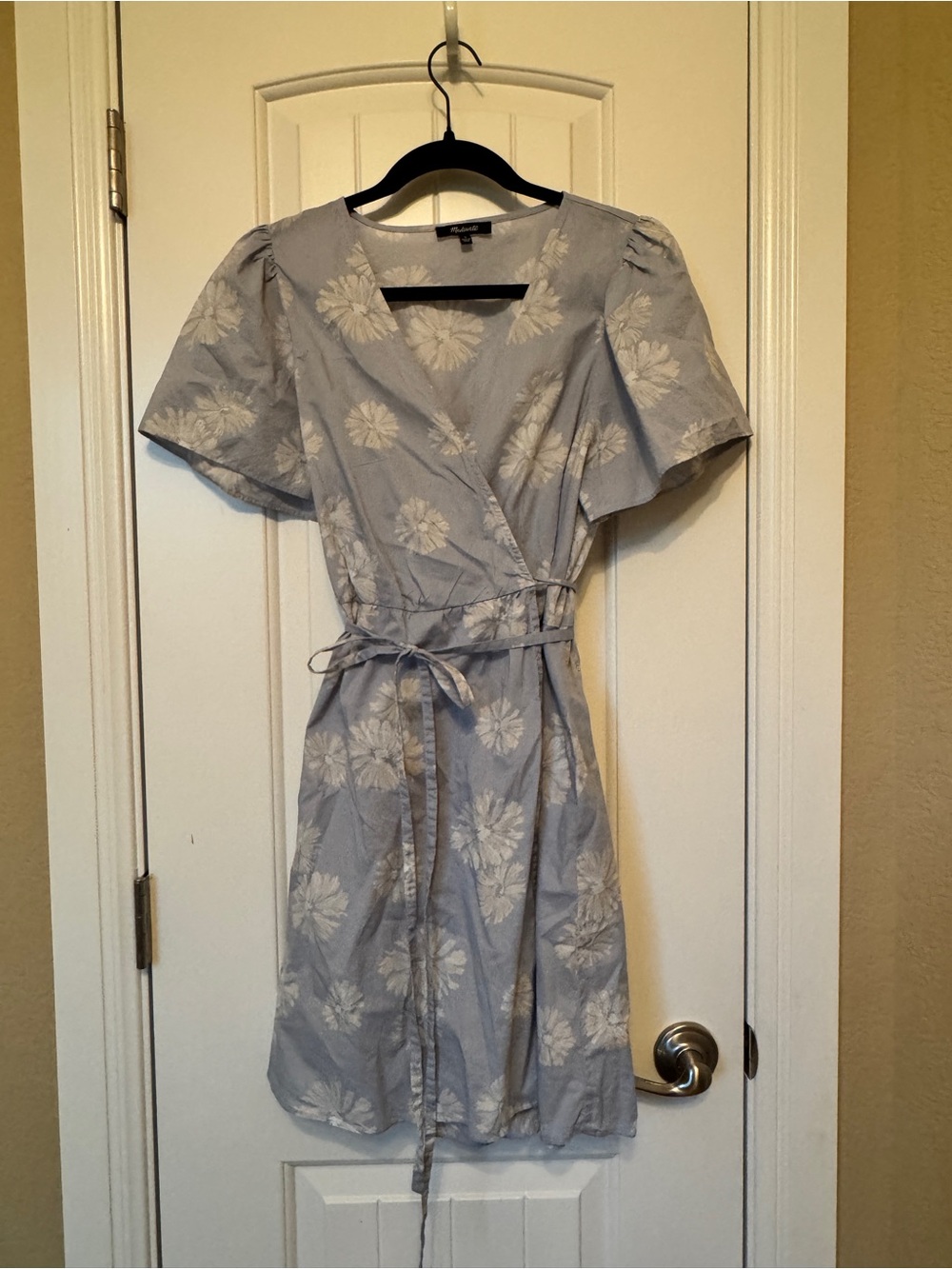 Madewell Light Blue Floral Wrap Mini Dress with Waist Tie